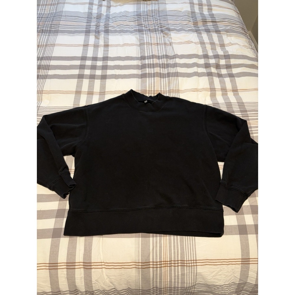 Uniqlo Cropped Black 100% Cotton Sweatshirt~Womens M~ Balloon Sleeves‎ Oversized